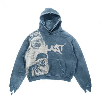 Retro Y2K Hoodie Coat | Velvet Lined Streetwear | Loose Fit Bat Sleeve Jacket