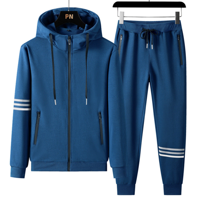 Cotton Hooded Tracksuit – Men's Casual Two-Piece Set With Breathable Sportswear