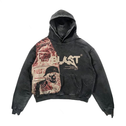 Retro Y2K Hoodie Coat | Velvet Lined Streetwear | Loose Fit Bat Sleeve Jacket