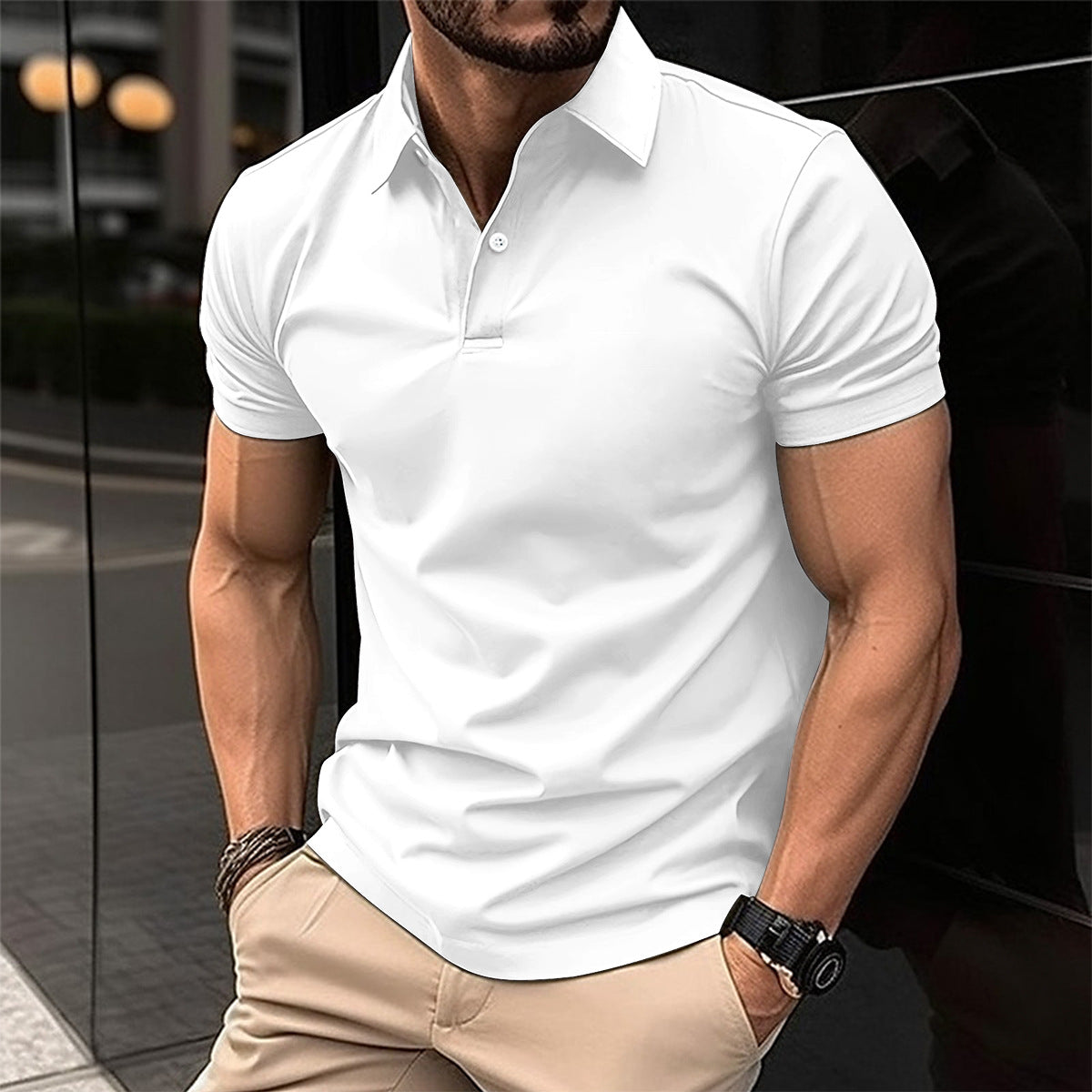Men's Polo Shirt Summer Short Sleeve | Solid Color Button Lapel Top