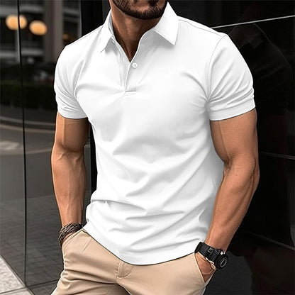 Men's Polo Shirt Summer Short Sleeve | Solid Color Button Lapel Top
