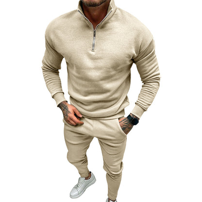 Men's Fleece Suit - Casual Solid Color Top & Trousers Set | Cotton Blend Winter Wear