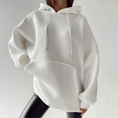 Fleece Pullover Hoodie - Loose Fit Solid Color Sweater With Pockets