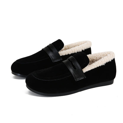 Women's Velvet Shoes | Warm Cotton Shoes | Retro Flat Heel Footwear