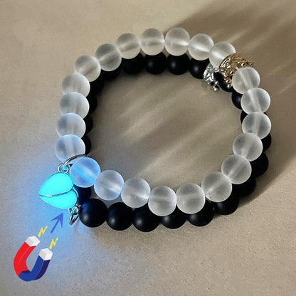 Handmade Beaded Bracelet – Glow In Dark Couple Charm Crown Wristband