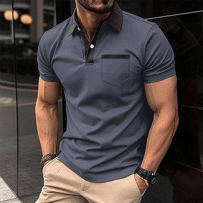 Slim Fit Polo Shirt - Men's Cotton Blend Short Sleeve Tee With Pocket Design