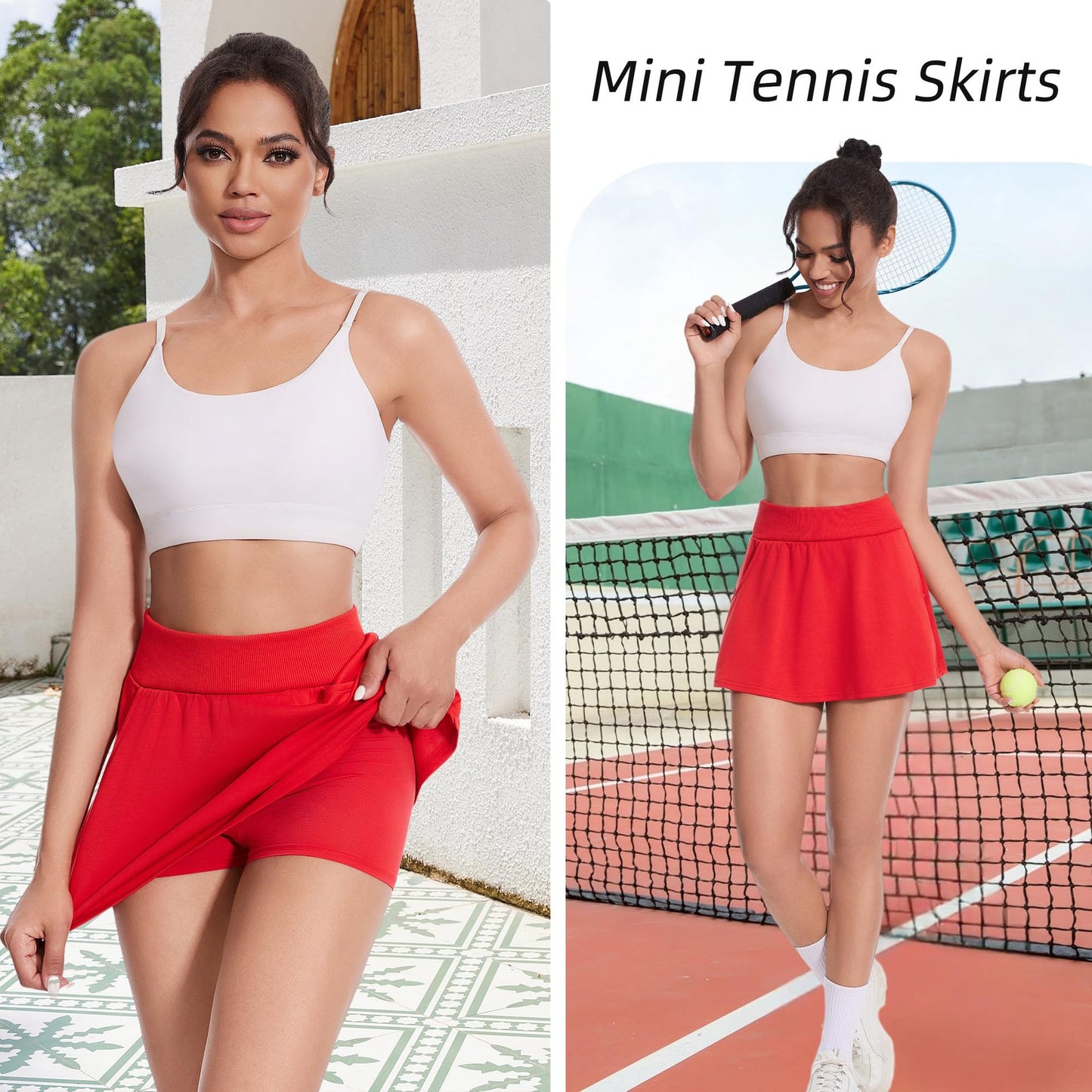 High Waist Tennis Skirt | Women's Cotton Blend Sports Skort | Breathable Activewear