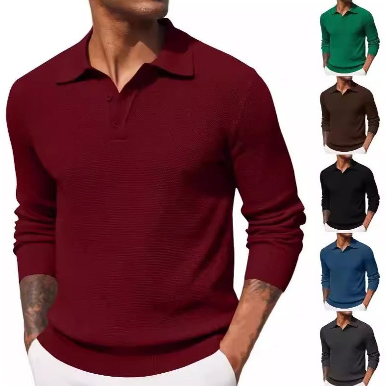 Casual Long Sleeve Top - Men's Autumn Solid Color Polyester Shirt