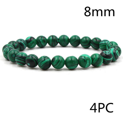 Malachite Bracelets - Elastic Strand Jewelry With Black Matte Green Beads