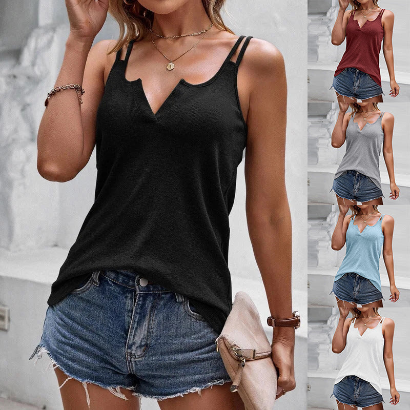V-Neck Camisole Tops | Casual Spaghetti Strap Tank | Slim Fit Polyester