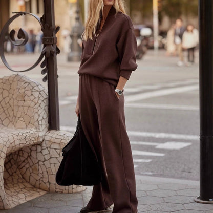 Casual Two-Piece Suit – Women's Knitting Zipper Jacket & Pants Set