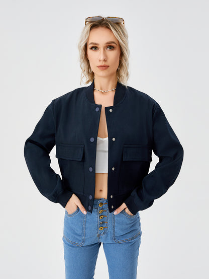 Lightweight Bomber Jacket | Cropped Casual Varsity Jacket With Pockets