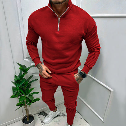 Men's Fleece Suit - Casual Solid Color Top & Trousers Set | Cotton Blend Winter Wear