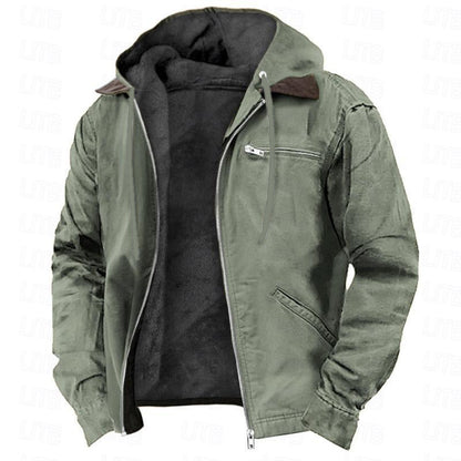Winter Hooded Coat | Men's Casual Fleece Jacket With Pockets | Warm Zip-Up Outerwear