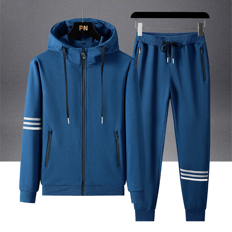 Cotton Hooded Tracksuit – Men's Casual Two-Piece Set With Breathable Sportswear