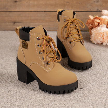 Plus Size Martin Boots | Chunky Heel Waterproof Platform Shoes | Wide Fit