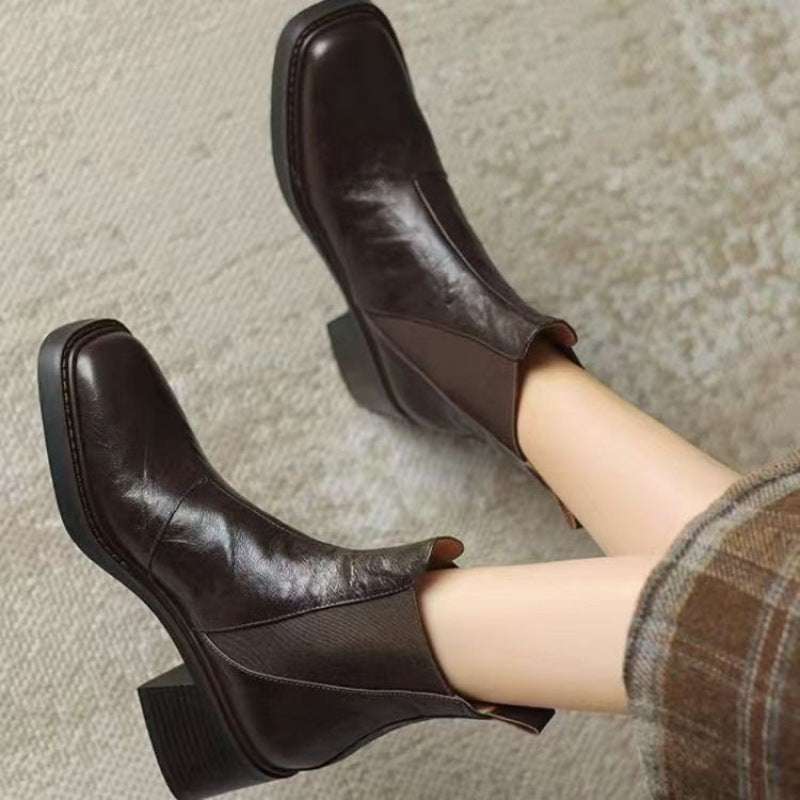 Women's Leather Boots | Chunky Heel Boots | Soft Leather, French Style Comfort