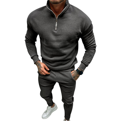 Men's Fleece Suit - Casual Solid Color Top & Trousers Set | Cotton Blend Winter Wear