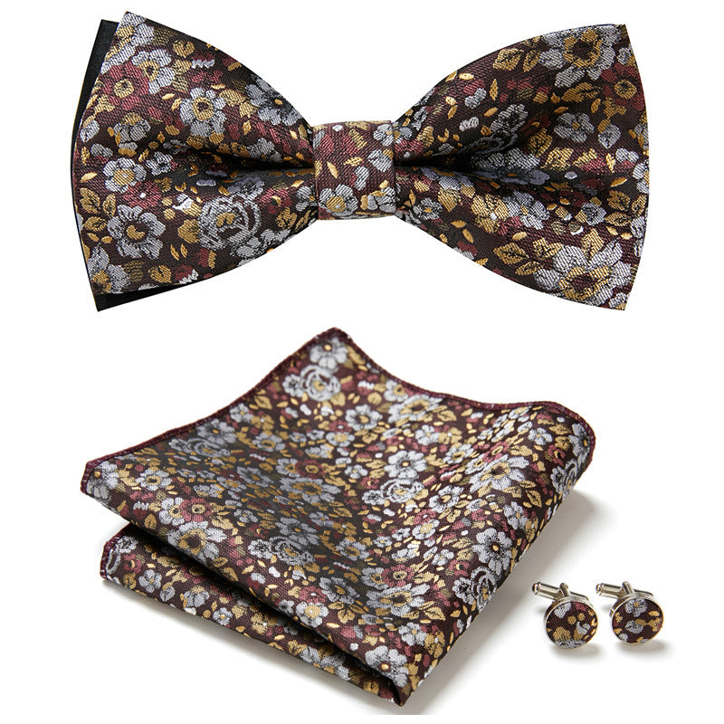 Stylish Bow Ties Set – Men's Floral Polyester Three Piece Tie Set