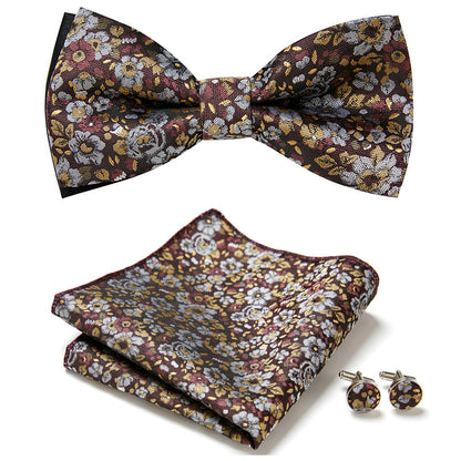 Stylish Bow Ties Set – Men's Floral Polyester Three Piece Tie Set