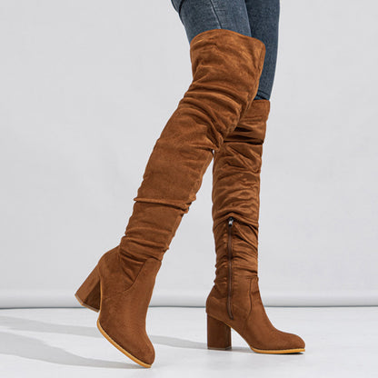 Women's High Heel Boots – Over The Knee Elastic Long Boots With Short Stout Heel