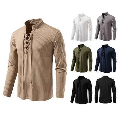 Men's Long Sleeve T-Shirt - Casual Drawstring Pullover Slim Fit Tee for Large Size