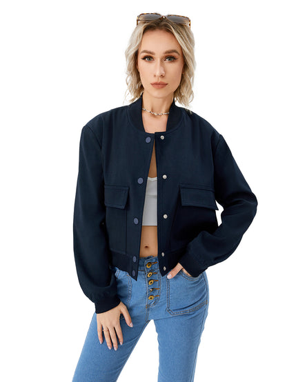 Lightweight Bomber Jacket | Cropped Casual Varsity Jacket With Pockets