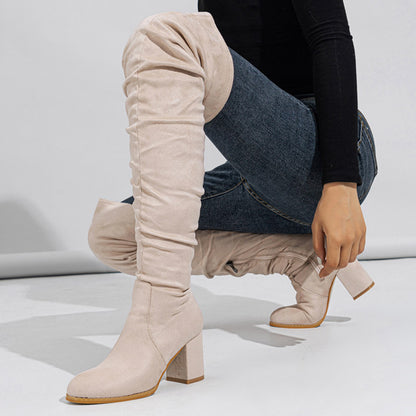 Women's High Heel Boots – Over The Knee Elastic Long Boots With Short Stout Heel