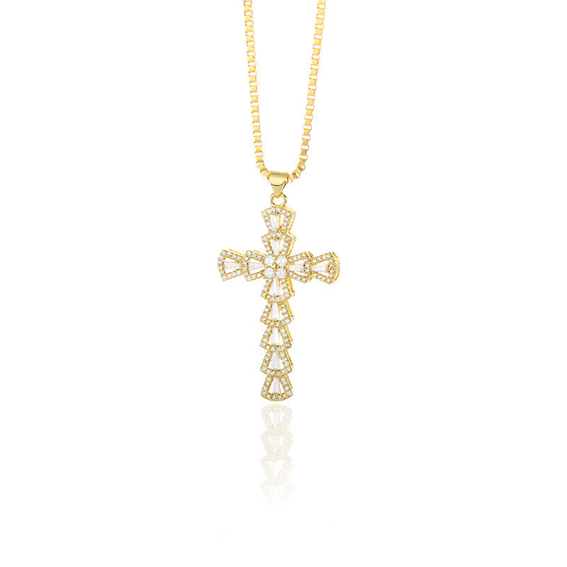 Zircon Cross Necklace | Copper Unisex Cross Pendant Necklace For Everyday Wear