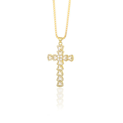 Zircon Cross Necklace | Copper Unisex Cross Pendant Necklace For Everyday Wear
