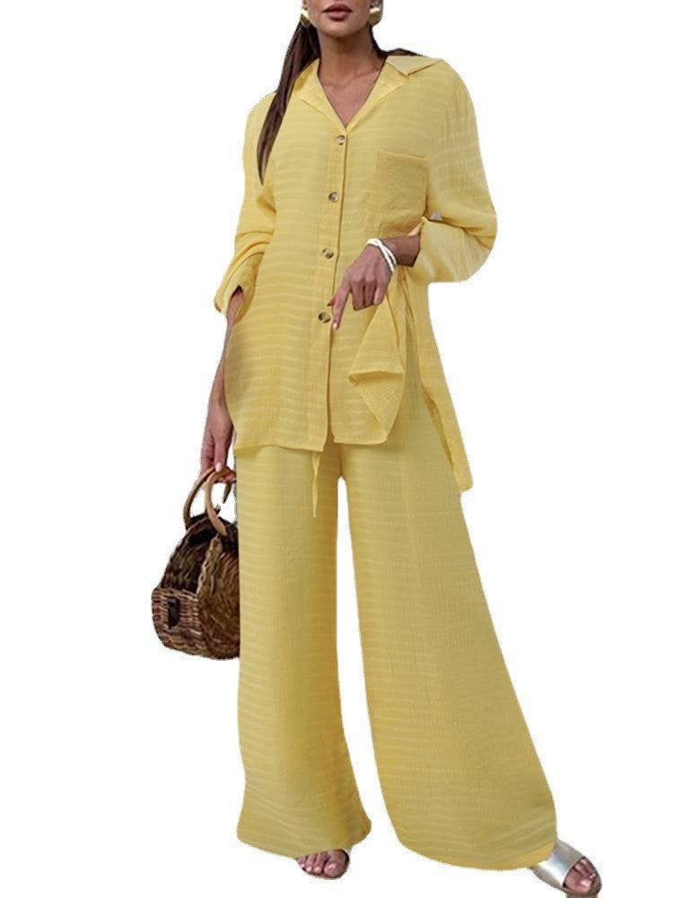 Women Casual Pants Suit - 2 Piece Nylon Fabric Set With Stylish Pocket Design