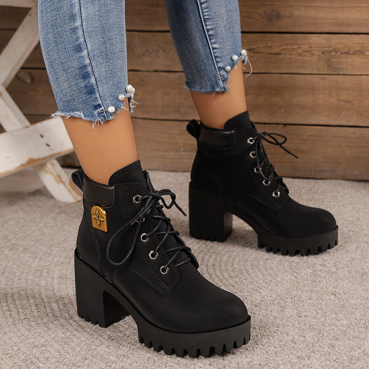 Plus Size Martin Boots | Chunky Heel Waterproof Platform Shoes | Wide Fit