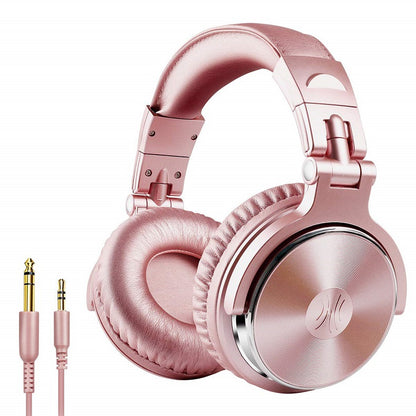 Rose gold wired studio headphones with cushioned ear pads and gold 3.5mm and 6.35mm audio jacks