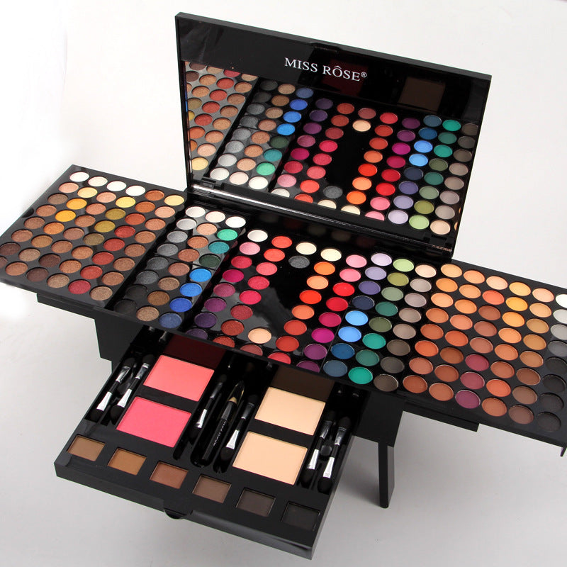 Miss Rôse large makeup palette with colorful eyeshadows, blushes, powders, and applicators