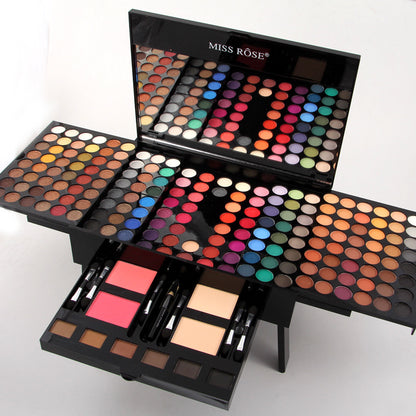 Miss Rôse large makeup palette with colorful eyeshadows, blushes, powders, and applicators