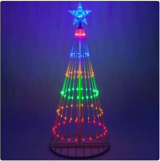 Colorful 0.5m LED Christmas tree light display with multi-color rings and blue star topper