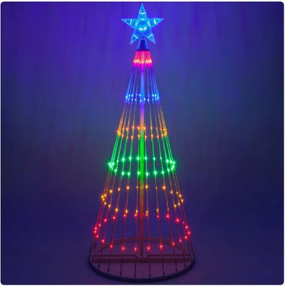 Colorful 0.5m LED Christmas tree light display with multi-color rings and blue star topper