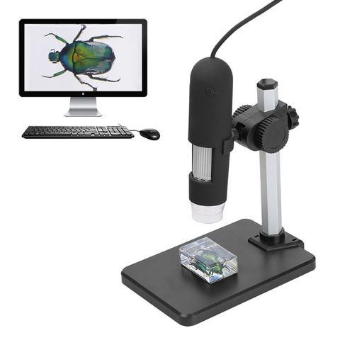 1000x USB digital microscope with LED illumination showing magnified beetle image on computer screen