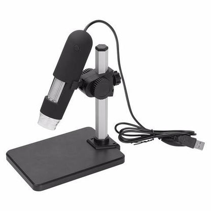 Digital USB microscope with 1000x magnification and LED illumination on adjustable stand