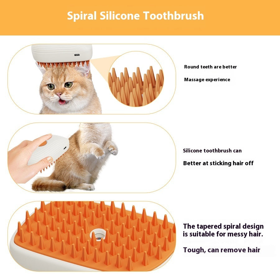 Orange spiral silicone toothbrush grooming cat hair remover with round teeth for pet massage
