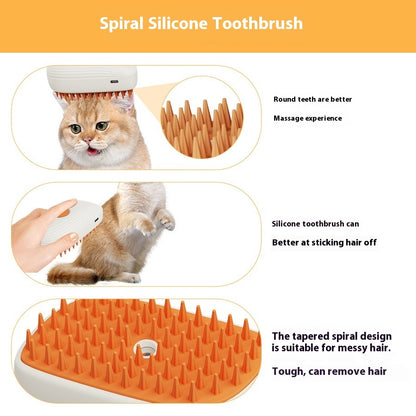 Orange spiral silicone toothbrush grooming cat hair remover with round teeth for pet massage