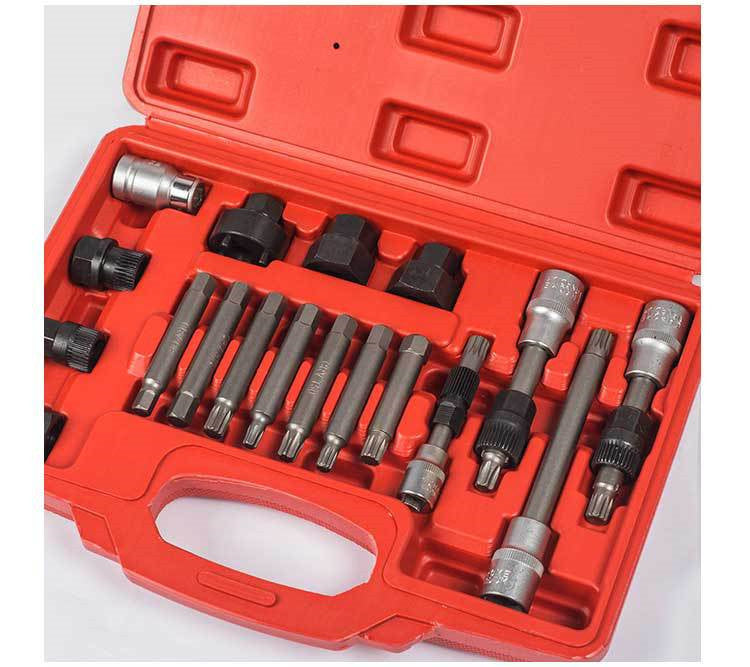 18-piece durable alloy engine pulley removal tool set in red plastic case for auto repair