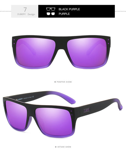 Black frame sunglasses with purple polarized TAC lenses, modern square design