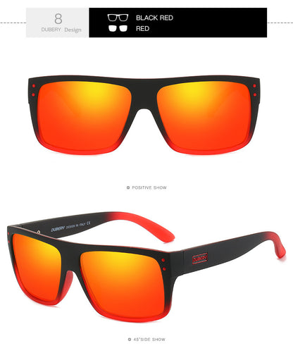 Black red polarized sports sunglasses with orange TAC lenses and matte frame, Dubery design