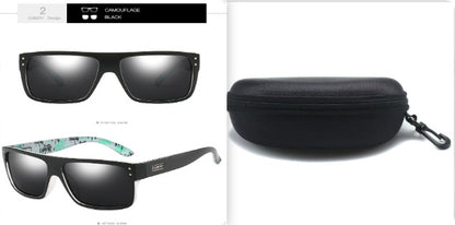 Black camouflage polarized sports sunglasses with TAC lenses and black hard carrying case