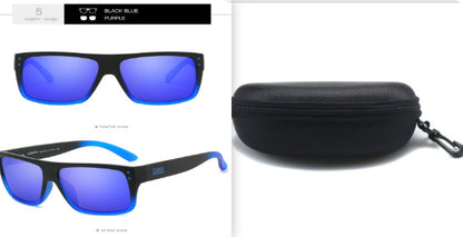 Black blue polarized sports sunglasses with TAC lens technology and black zippered carrying case