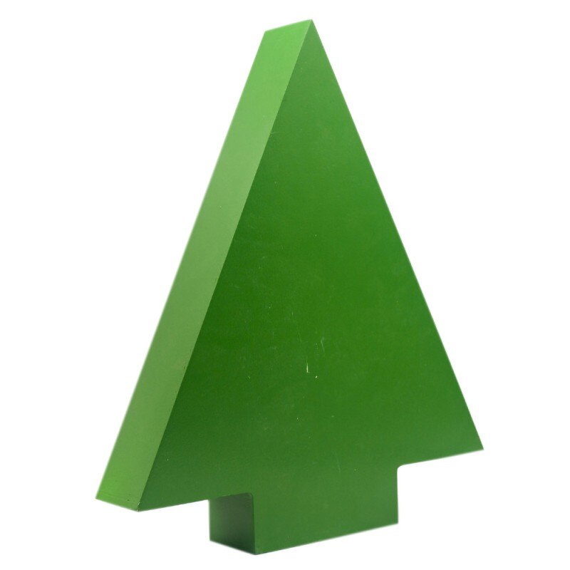 Minimalist green wooden Christmas tree decoration against white background