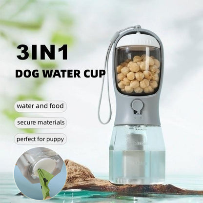 3-in-1 portable dog water cup with food container and water dispenser, perfect for puppies