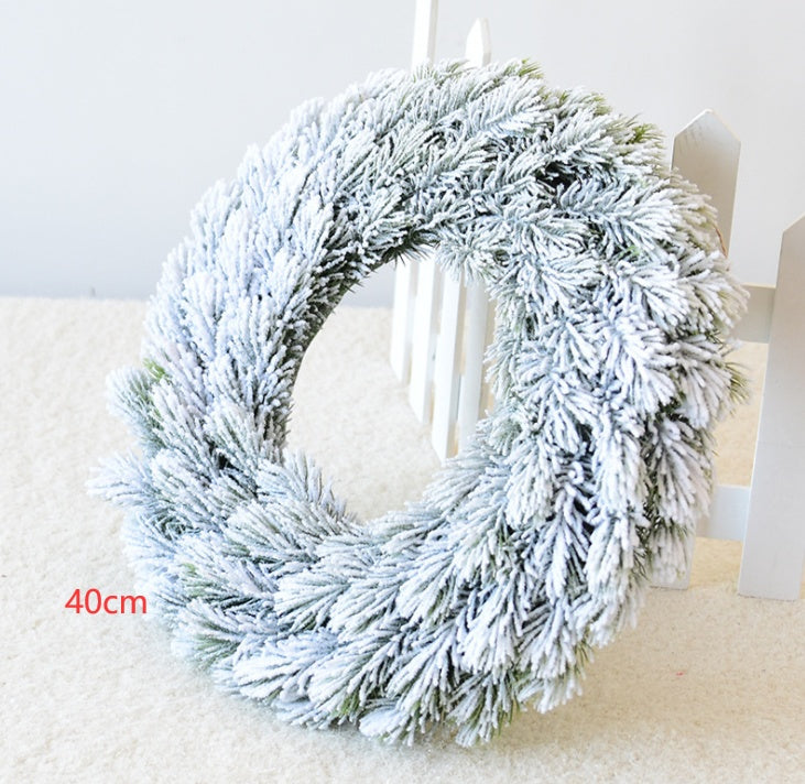 40cm frosted artificial pine Christmas wreath with snow-covered needle branches