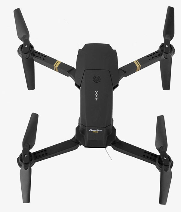 Black Emotions foldable quadcopter drone with four propellers and gold stripes on arms